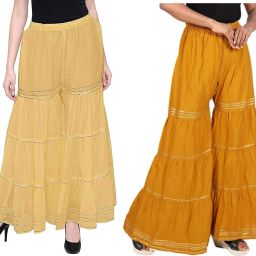 Pack of 2 Women Regular Fit Beige, Yellow Viscose Rayon Trousers-image-95