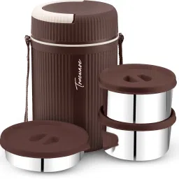 GRUB 2 Insulated Hot Lunch Box With 2 SS Container 300 ML & 1 SS Container 200ML 3 Containers Lunch Box-1