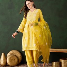 Embroidered Kurta, Trouser/Pant & Dupatta Set-picture-15
