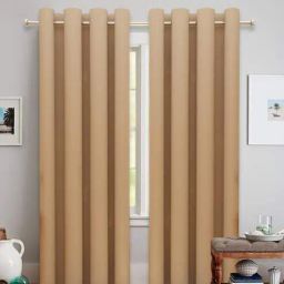dream care Beige Solid Polyster 5 Ft Blackout Eyelet Window Curtain (2 Pc)-picture-40