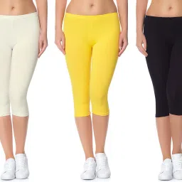 Cotton Lycra 220 GSM Bio-Wash Women Black, Beige, Yellow Capri-image-31