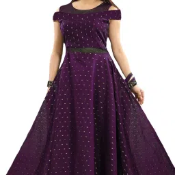 Self Design Satin Stitched Flared/A-line Gown-image-57