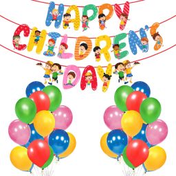 Happy Children Day Banner with Balloons for Children Day Decorations(Pack of 26)-image-4