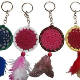 set of 4 Mini Dreamcatcher keychains multicolor 2.5 inch Wool, Steel Dream Catcher-image-70