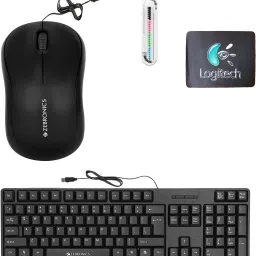 ZEBRONICS K20 Keyboard, Comfort Mouse, MousePad, 1W Cable Protector .(Set of 4). Combo Set-3