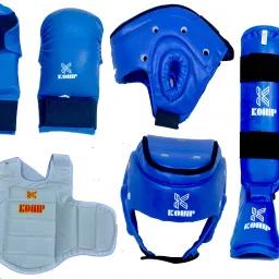 Taekwondo Complete Kit (4 Items) PU Full Training Martial Art Set (Medium -BLUE) Boxing Kit-image-96