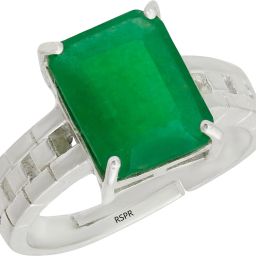 9.25 Ratti Natural Panna Emerald Square Ring Sterling Silver Emerald Sterling Silver Plated Ring-image-51
