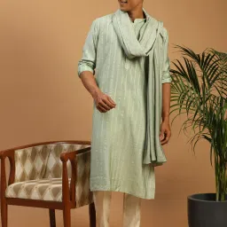 Cotton Blend Embroidered Green Men Dupatta-picture-5