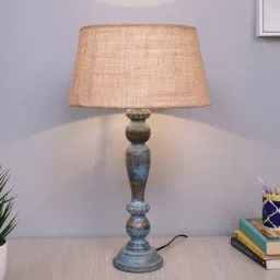 homesake Metz Beige Cotton Shade Night Lamp With Wood Base-picture-5