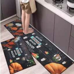 inside styles Good Food Good Mood Geometric Digital Printed Max Absorbant Kitchen Floor Runner with Mat Combo-picture-16