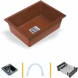 Single Bowl Quartz Kitchen Sink 24x18x9 with Coupling,Waste Pipe,Multiuse Basket A3203 Top Mount-image-3