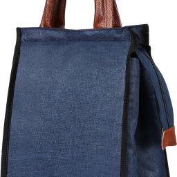 Blue-Tan Faux Leather & Linen PVC Cotted Fabric Tiffin + Picnic bag GR-TB07 Lunch Bag-image-20