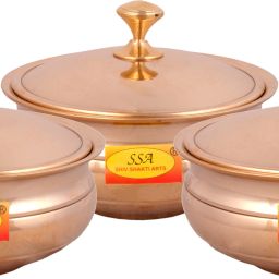 Pure Bronze Kansa Handi, 900 ML - Serving Donga | Bowl | Casserole | Gravy Bucket for Serving Food, Tableware/Serveware - ( Gold ) 3 Pieces Set Gravy Boat Serving Set-image-44