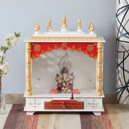 home decor international White And Gold Sheesham Wood Floor Rested Mandir Without Door-picture-11