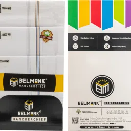 BELMONK Premium White Cotton Handkerchief with Coloured Boarder for Men (Pack of 3) ["White with Multicolour Boarder"] Handkerchief-12
