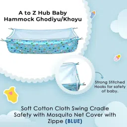 a to z hub Baby Cradle N Swing Ghodiyu with Indian Style Hammock Having Mosquito Net for New Born Infants,Blue image 5