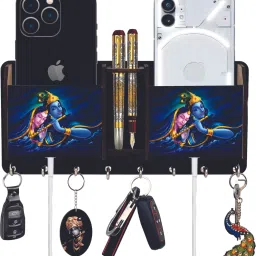 Krishna Print Wooden Key Holder With Two Box Storage For Home Decor Stylish Wood Key Holder-image-44