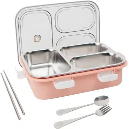 3 Section Leakproof ltz57 Steel Lunch Box with Spoon | Tiffin for Adults 3 Containers Lunch Box-7
