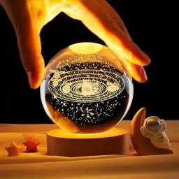 3D Space Galaxy Planet Crystal Ball Night Light Ball with Wooden Base Table Lamp-13
