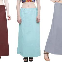 First Trend Fashions Women saree inskirt chocolate Blue Grey Combo Pack3 Waist38 ladies underskirt Pure Cotton Petticoat-image-55