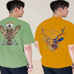 Men Printed Round Neck Polyester Green, Yellow T-Shirt-image-1