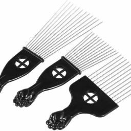 3Pcs Metal Afro Comb African American Pick Comb Hair Brush Hairdressing Styling Tool Black Fist-12