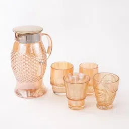 Jug with Lid(1100ml) & 4 Glasses(160ml,190ml,200ml & 240ml) for water/Juice Jug Glass Set-14