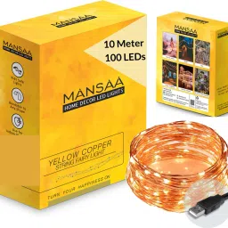 100 LEDs 10.06 m Yellow, Gold Steady String Rice Lights-3