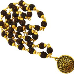 Shiv Dotted Locket Pendant With Mala For Men's, Boy's, Girls, Women's Gold-plated Beads Brass, Wood Locket-image-34