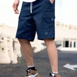 Solid Men Dark Blue Cargo Shorts-image-47