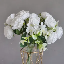 litleo Home, Office, Event & Gifting Use (Without Vase) White Rose, Lily Artificial Flower image 2