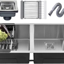 Handmade 37" X 18" X 10" Inches Kitchen Sink Double Bowl Sound Proof Stainless Steel Matt Finish MG_74 Vessel Sink-image-52