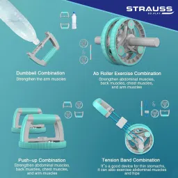 strauss Multifunction Abs Roller With Push Up Bar & Resistance Tube | Ab Wheel Roller Ab Exerciser image 5