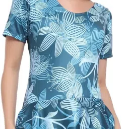 One Piece Printed Swimming Costume for Women Swimsuit for Women Floral Print Women Swim-dress Blue Swimsuit-image-12