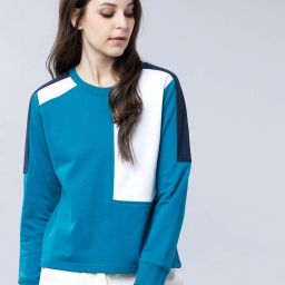 Women Full Sleeve Color Block Sweatshirt-image-1