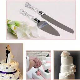 crazyabbs Cake Knife and Cake Server Set with Acrylic Handle Slicer Cutter Steel Cake Server image 2