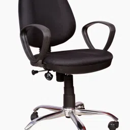 802 Cushioned Medium Back Revolving Chair with push back mechanism in Black Fabric Office Executive Chair-image-39