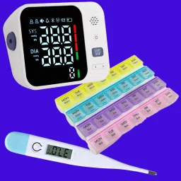 Balson Rechargeable Blood Pressure Monitor with 2 Person Memory Storage + Weekly Pill Organizer for Medicine Management + Digital Thermometer with Auto Switch-Off I Bp Monitor-17