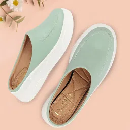 Outdoor Fashion Stitched Design Open Back Platform Heel Slip On Casual Shoes Loafers For Women-8