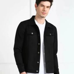 Full Sleeve Solid Men Denim Jacket-image-75