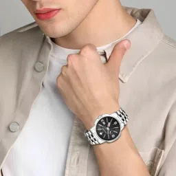 provogue Original Sliver Plated Day and Date Funtioning Analog Watch- For Men SK-PG-4075-BLK-SLVR Basic Analog Watch for Men with Day and Date Display image 4