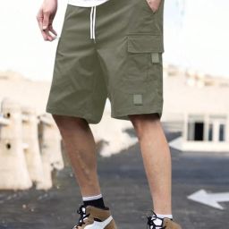 Solid Men Dark Green Cargo Shorts-image-92