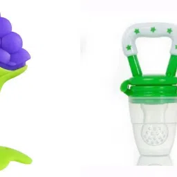 2 pack Combo of One Silicone Baby fruit Feeder and One Silicone Baby teether, BPA Free Teether and fruits and vegetables Feeder(Pack of 2) Teether and Feeder-image-12