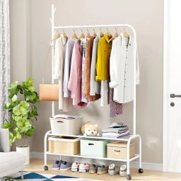 Steel Floor Cloth Dryer Stand MGR-006 Cloth Stand with 2 Bottom Shelves-image-8
