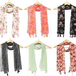 Floral Print Chiffon Women Multicolor Scarf, Stole, Fancy Scarf-image-31