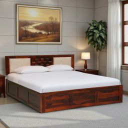 woodsworth from pepperfry Woodway Sheesham Wood King Size Bed In Honey Oak Finish With Hydraulic Storage-picture-35