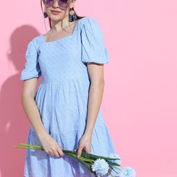 tokyo talkies Women Skater Blue Above Knee/Mid Thigh Length Dress-picture-6