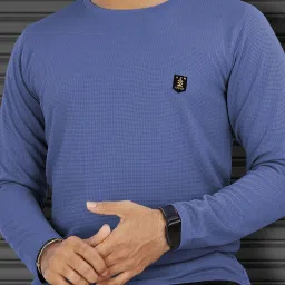 Men Solid Round Neck Polyester Blue T-Shirt-image-74