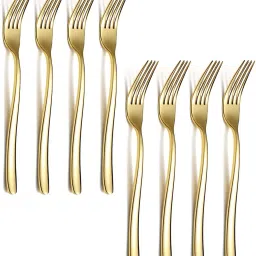 Stainless Steel Titanium Shiny Gold Plating Fork Set(Gold,Set of 8) Stainless Steel Dinner Fork Set-2
