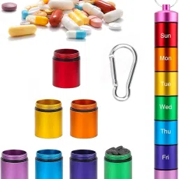 Pill Organiser, Pill Box for 7-Days, Waterproof Tablet, Medication Organizer Carabiner, Portable Medication Holder, Small Objects Case for Outdoor Travel Pill Box-10